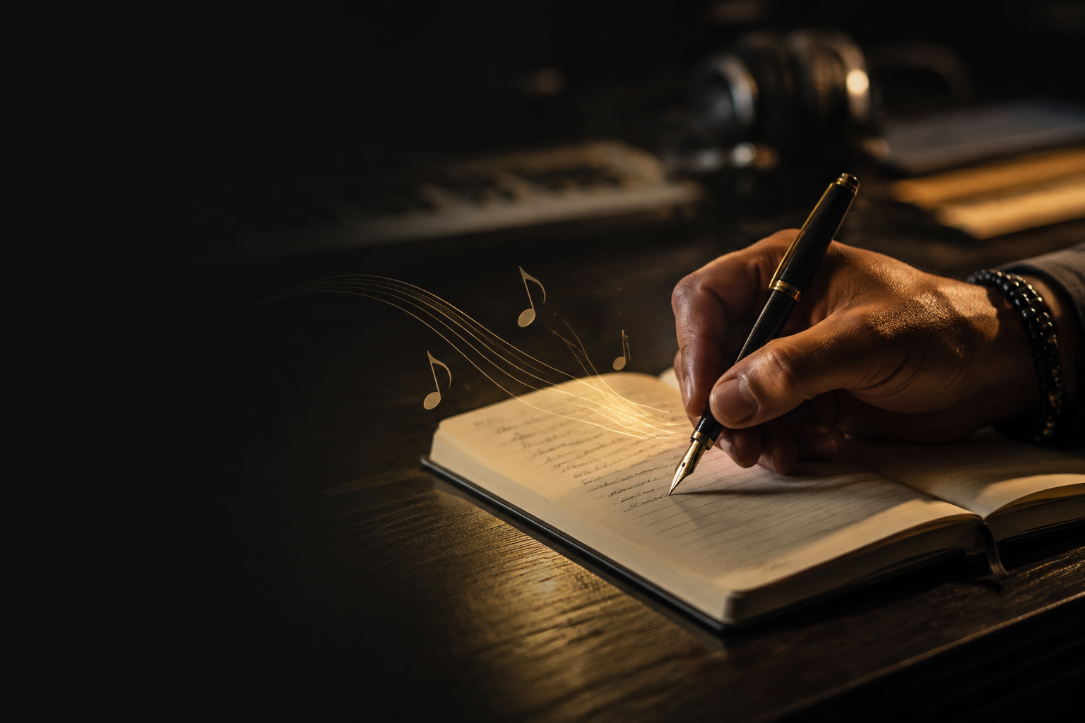 Compositor desarrollando una canción en un cuaderno